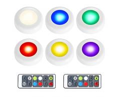LEDGLE 3W Wireless Armadio Light Efficient Puck Lights Luci notturne RGB Multi-purpose Luci a LED con telecomando, 50lm, IP44 Impermeabile, Angolo a 180 °, Alimentato a batteria, Set di 6