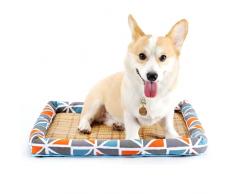 YATELLAS Cuccia Cane Fresca, Fodera in Rattan, Rinfrescante, Rilascia il Calore, Mantiene Freschi, Cuccia Cane Grande, Letto per Gattino, Triangolo-Tricolore Taglia L 50x60cm