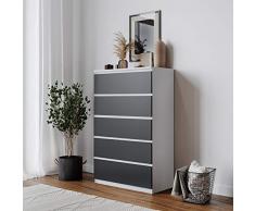 URBNLIVING Cassettiera Skagen in legno con 4 o 5 cassetti, senza maniglie, moderna (carcassa bianca + cassetti neri, 5 cassetti)
