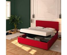 Baldiflex Letto Singolo con Contenitore Modello Rossano in Ecopelle, Rete a Doghe, per Materassi Singoli 140x190 cm, Elegante Testiera, colore Rosso