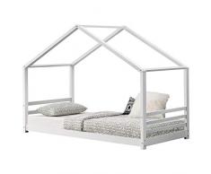 [en.casa] Letto per Bambino a Forma di Casetta 90 x 200 cm Lettino di Design Struttura in Legno - Bianco