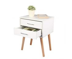Comodino in Legno Design Moderno, Comodino Bianco per Camera da Letto Comodino Piccolo con 2 Cassetti Tavolino da Letto Moderno Gambe in Legno Massello