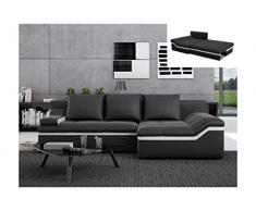 Vente-unique - Divano letto angolare in similpelle Nero - Angolo a destra - AZOLA