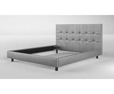 Letto matrimoniale imbottito in ecopelle, testiera imbottita, telaio standard per rete e materasso 160 x 190 (Ecopelle Grigio)