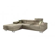 E- Meubles - Divano angolare in letto convertibile con baule 4/5 posti, in tessuto e similpelle, per soggiorno e soggiorno