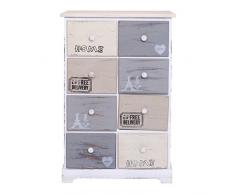 Rebecca Mobili Cassettiera per Ingresso, Mobile Multiuso 8 cassetti Camera, Legno Paulownia, Stile Vintage Industrial - Misure: 70 x 48 x 29 cm (HxLxP) - Art. RE4484