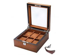 XXCHUIJU Casella di Orologio di Lusso, Custodia per Orologio da 6 Slot con valletto, Vetro Topped Wooden Watch Display organizzatore, Custodia di Gioielli con Serratura e Tasti