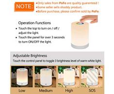 Luce Notturna LED, Lampada da Comodino Intelligente, Controllo Tattile, Dimmerabile, USB Ricaricabile, Portatile, Colore che Cambia RGB per Bambini, Camera da Letto, Campeggio, ABS (Bianco Caldo)