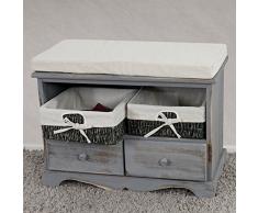 Serie vintage panca cassettiera con 2 ceste e 2 cassetti legno di paulonia 33x62x42cm ~ grigio