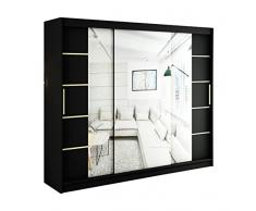 mb-moebel Armadio da camera con 3 ante scorrevoli e specchio in stile contemporaneo Armadio (Tringle) con ripiani (LxAxP): 250cmx200cmx62cm KAIR V4 Nero Opaco (con cassetti)