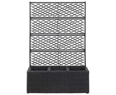 A-ZONE Letto Rialzato a Traliccio 3 Vasi 83x30x130 cm Polyrattan Nero
