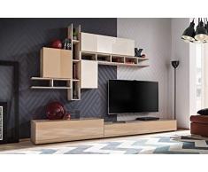 Parete Attrezzata Folgosa Soggiorno Salotto Mobile TV Sala Pranzo in Legno Parete Attrezzata con Vani a Giorno, Cassettone e Ante 255 X 45 X 180 cm Quercia e Cappuccino