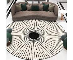 Tappeto da Salotto Rotondo Antiscivolo Semplice linea circolare in bianco e nero per Soggiorno, Camera da Letto, Studio, tavolino da caffè 200CM