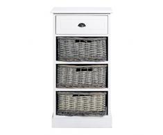 Rebecca Mobili Cassettiera per Camera, Mobile Bagno, 1 cassetto 3 ceste, Legno paulownnia Vimini, Grigio Bianco, Stile Country - Misure 76 x 40 x 29 cm (HxLxP) - Art. RE4422