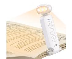Luce da Lettura Libri a Letto,Gritin 7 LED Lampada da Lettura Ricaricabile con Clip, 3 Modalità di Temperatura Colorei (Mista/Bianca/Ambrata) e 5 Luminosità Regolabili,90° Flessibile per Libro,Viaggio