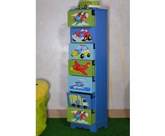 Antyki24 Camera dei Bambini comò a 7 cassetti Armadio Storage Ragazzi Giocattoli Veicoli Aerei