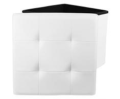 Pouf portaoggetti quadrato con coperchio elegante, in similpelle, ideale in salotto, camera da letto e casa in ufficio, 38 x 38 x 38 cm, bianco, mod. DE4014