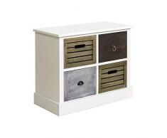 Rebecca Srl Mobiletto Cassettiera 4 Cassetti Legno Bianco Vintage Retro Shabby Chic Camera Cucina (Cod. 0-1486)