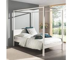 Alfred & Compagnie - Vadim, letto a baldacchino in pino 140 x 200 cm, colore: bianco
