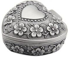 Classico Vintage Antico Forma di Cuore Gioielli Anello Piccolo Trinket Storage Organizer Cassapanca Argento