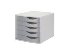 Jalema - Cassettiera da scrivania con 5 cassetti chiusi, in plastica effetto seta, colore: grigio chiaro/bianco