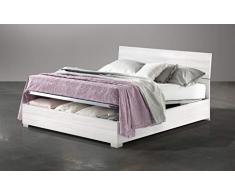 Letto matrimoniale con contenitore in legno, rete ortopedica a doghe - 169 x 203 x 94h.