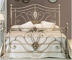 Letto Ferro BATTUTO Leopardi Matrimoniale (Avorio)