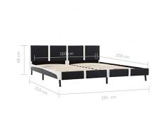 Festnight Struttura Letto Matrimoniale Design Moderno in Ecopelle Nero e Bianco,Letto con Doghe,Giroletto in Ecopelle,Letto Design,Letto in Ecopelle 200x140 cm/200x160 cm/200x180 cm