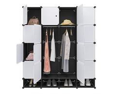 WOLTU DIY Armadio a Cubo Grande Guardaroba Pieghevoli Stanzino Combinato Ripostiglio Modulare Scarpiera Bianco+Nero SR0090sw