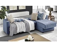 Divano letto angolare 2 posti - Tessuto maya blue - penisola destra - (cm. 225 x 158 x 86h)