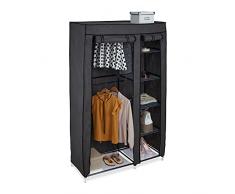 Relaxdays Armadio in Tessuto, 2 Aste Attaccapanni, 6 Scomparti, Guardaroba in Stoffa, HLP: 174,5x109x44 cm, Antracite, 60% Ferro 30% Pile 10% plastica, 1 pz