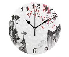funnyy, Orologio da Parete Rotondo Giapponese Zen Sakura Giapponese, in Acrilico, Silenzioso, Non ticchettante, per Camera da Letto, Soggiorno, Scuola, Decorazione per la casa