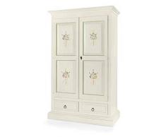 InHouse srls Armadio a Cappello Dritto, Arte povera, in Legno massello e MDF con rifinitura in Bianco Lucido con decori - Mis. 125 x 61 x 200