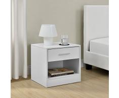 [en.casa] Comodino da Letto Elegante Bianco 1 x cassetto 1 x mensola