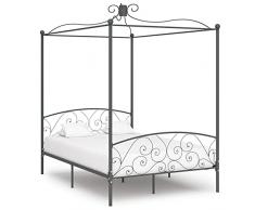 Gecheer Struttura Letto Singolo a Baldacchino in Metallo Grigio con Doghe 120x200 cm,Giroletto Singolo con Baldacchino in Metallo con Doghe,Letto in Metallo,Letto con Tetto,Letto Una Piazza e Mezza