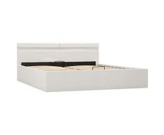 Tidyard Struttura Letto Matrimoniale Idraurico con Contenitore e LED in Ecopelle Bianca/Nera,Telaio Letto Giroletto Matrimoniale Idraulico con Contenitore e Luce LED,Letto Matrimoniale Idraurico