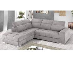 Dafne Italian Design Divano Letto angolare 3 posti con penisola a Sinistra. Tessuto Romeo Perla (cm. 266 x 230 x 94h)