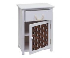 Mendler Comodino cassettiera HWC-K83 legno di paulonia polyrattan bianco e marrone