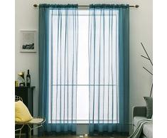 MIULEE Tende 2 Pannelli Trasparenti in Voile con Passanti Morbidi Finestre per Camera da Letto e Soggiorno 140x260cm Blu Acciaio