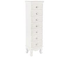 Bizzotto Clorine Cassettiera settimino 7C, Ripiani e Frontali con Motivi Floreali Intarsiati, Legno, Multicolore, 27.5x33.5x117 cm