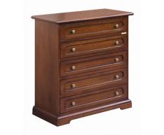 Comò 5 cassetti Stile Classico, Struttura in Legno Tinta Ciliegio patinato, Mobile capiente, Arredo per Camera da Letto/Soggiorno/Entrata, Made in Italy, Dimensioni: L84xP40xH91 cm