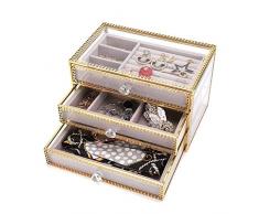 TONPOP Organizer Case Vintage Clear Glass Brass Metal Drawer Display Box/Cassettone Top Organizer per la conservazione dei gioielli
