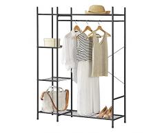 Organizzatore Guardaroba, Scaffalatura con Asta Appendiabiti e 4 Ripiani, Cabina Armadio Senza Ante (AxLaxP) 150 x 110 x 40 cm - Nero, Metallo