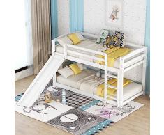 KecDuey Lettino 90 x 200 cm, letto a castello per ragazzi e ragazzi, in legno con scivolo, telaio in legno massiccio, facile da montare (bianco)