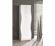 Dmora Armadio Multiuso con Linee, Made in Italy, Mobile Moderno, Portascarpe con 1 Anta e 4 Ripiani, cm 63x40h187, Colore, Bianco Lucido Ondulato