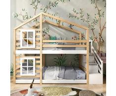 Letto a soppalco con scale e cassetti,letto a castello per 2 bambini con protezione anticaduta e 2 reti a doghe,letto per bambini in legno massiccio,letto per ragazzi,letto matrimoniale,90x200