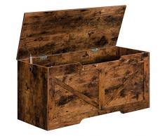 HOOBRO Cassapanca, Panca Contenitore per Bambini, con Cerniere di Sicurezza, Grande Piano, Manico Incorporato, Poggiapiedi, Baule per Giocattoli, Sgabello, 100 cm, Marrone Vintage EBF771CW01