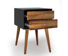 COSTWAY Comodino con 2 Cassetti in Stile Rustico, Tavolino Divano in Legno Massiccio, Cassettiera Multifunzione, 40 x 40 x 59 cm (Nero e Marrone)