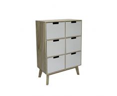 Rebecca Mobili Como 6 cassetti, cassettiera Moderna, Legno Chiaro Bianco, per Soggiorno Camera Ragazzi - Misure 82 x 57 x 30 cm (HxLxP) - Art. RE6191