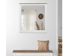 WOMO-DESIGN Specchio da Parete XIan 80 x 76 cm Cornice in Colore Naturale e Bianco in Legno Massiccio di Mango Stile Rustico Clasico Specchiera da Appendere per Corridoio Camera da Letto Soggiorno